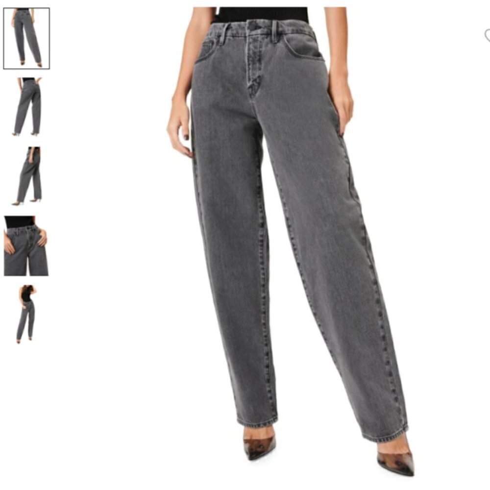Good American 90'a High Rise Wide Leg Slouchy Jeans Faded Black Size 28 US 6 - Picture 2 of 4